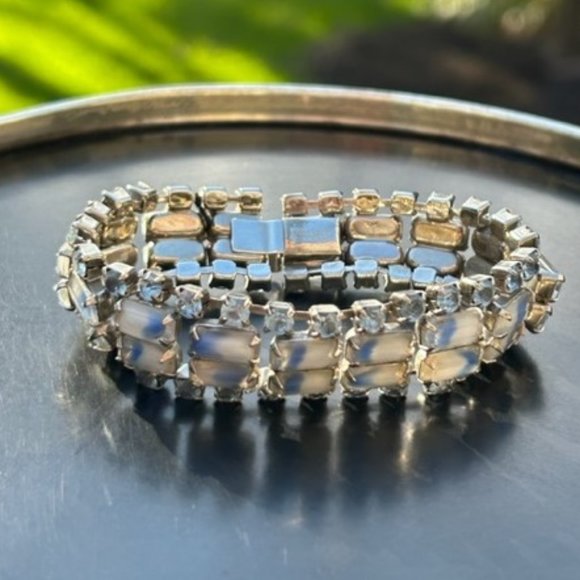 KRAMER of NY Blue White Rhinestone Link BRACELET - Picture 2 of 10